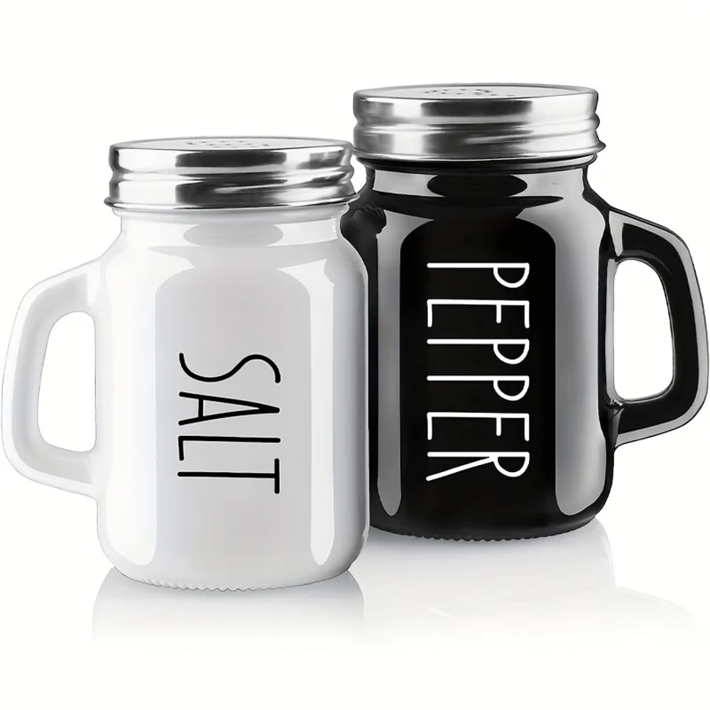 Classic Black & White Glass Salt and Pepper Shaker Set Vintage Tabletop Seasoning Duo