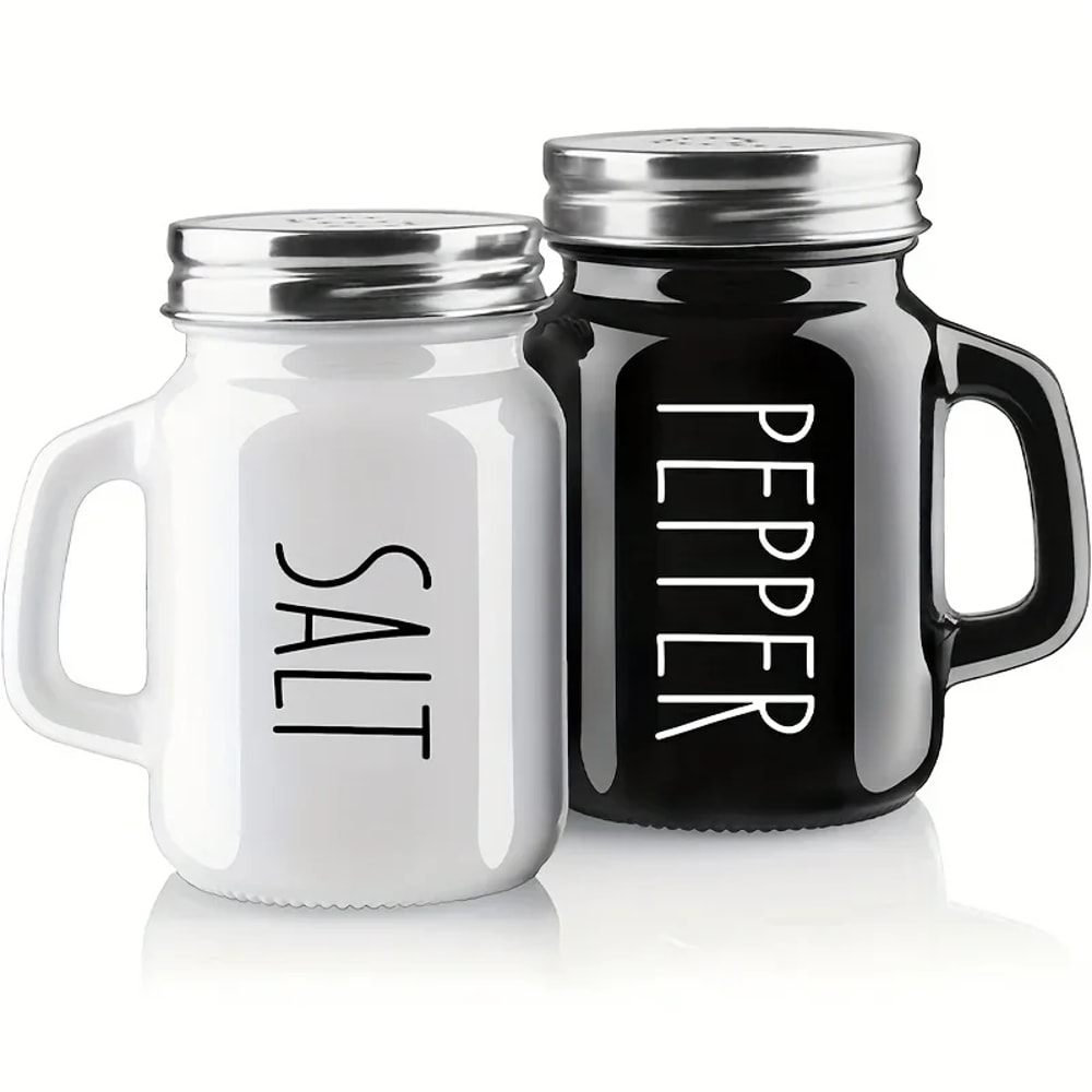 Classic Black & White Glass Salt and Pepper Shaker Set Vintage Tabletop Seasoning Duo