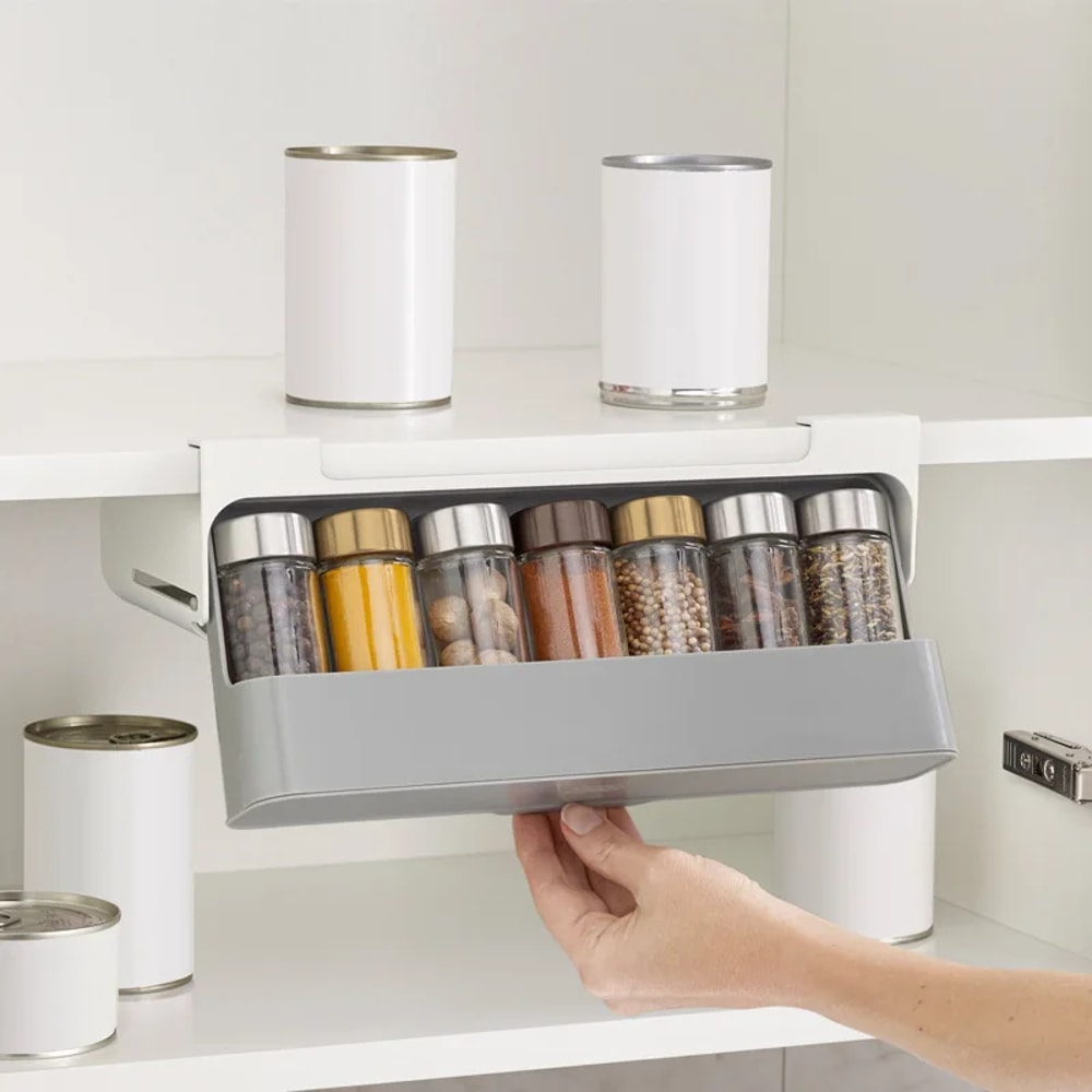 Under Shelf Seasoning Bottle Storage Wall Mounted Spice Organizer Kitchen Rack 1