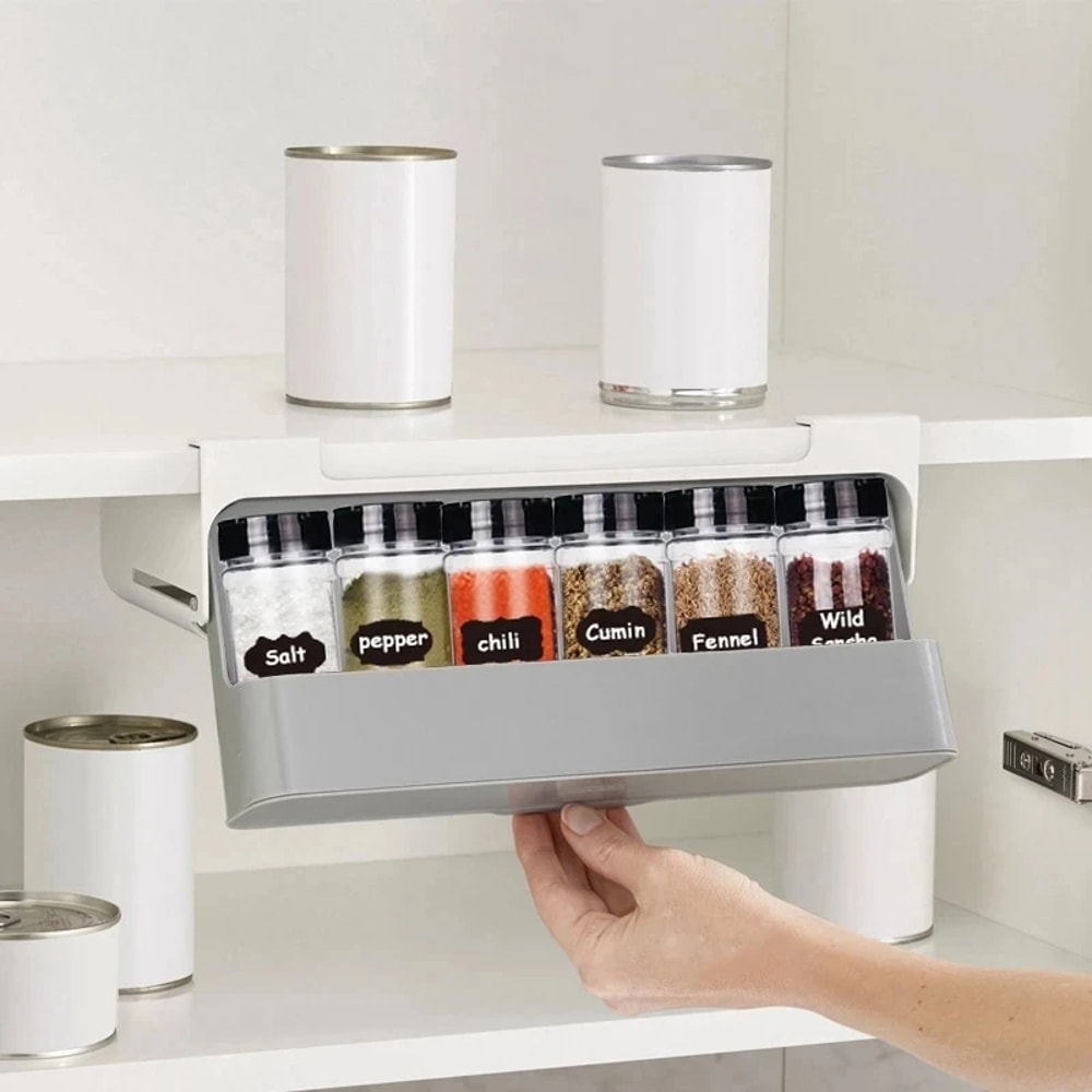 Under Shelf Seasoning Bottle Storage Wall Mounted Spice Organizer Kitchen Rack 4