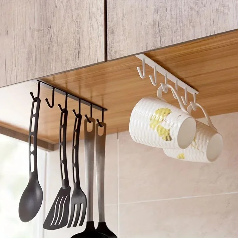Wall Mounted Mug Holder Kitchen Cup Organizer Storage Hooks Space Saving Coffee Cup Rack 2