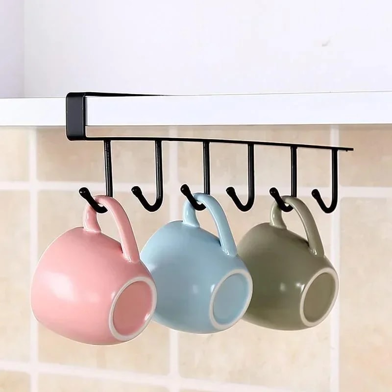 Wall Mounted Mug Holder Kitchen Cup Organizer Storage Hooks Space Saving Coffee Cup Rack 4