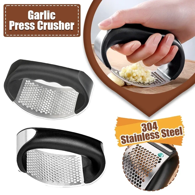 GarlicEase Stainless Steel Garlic Press & Manual Garlic Crusher