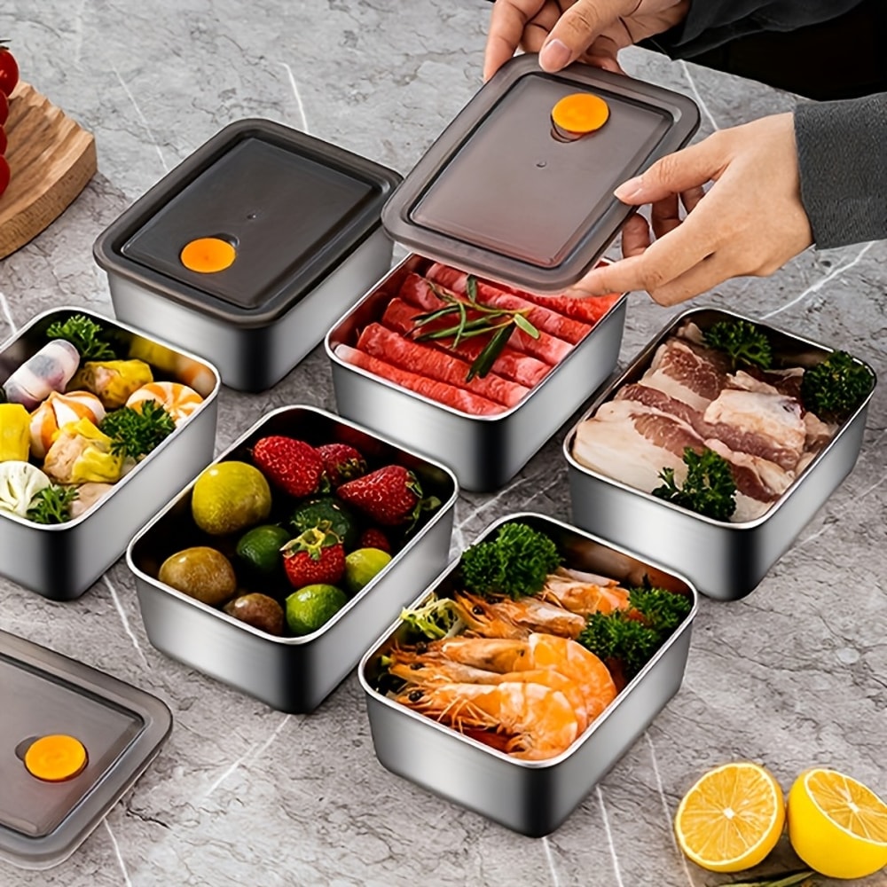 FreshLock Stainless Steel Food Storage Containers Set Leakproof Stackable Kitchen Organizers