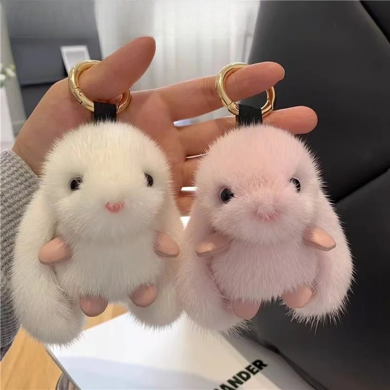 Fluffy Bunny Plush Keychain Charm Cute Rabbit Bag Car Key Accessory 0
