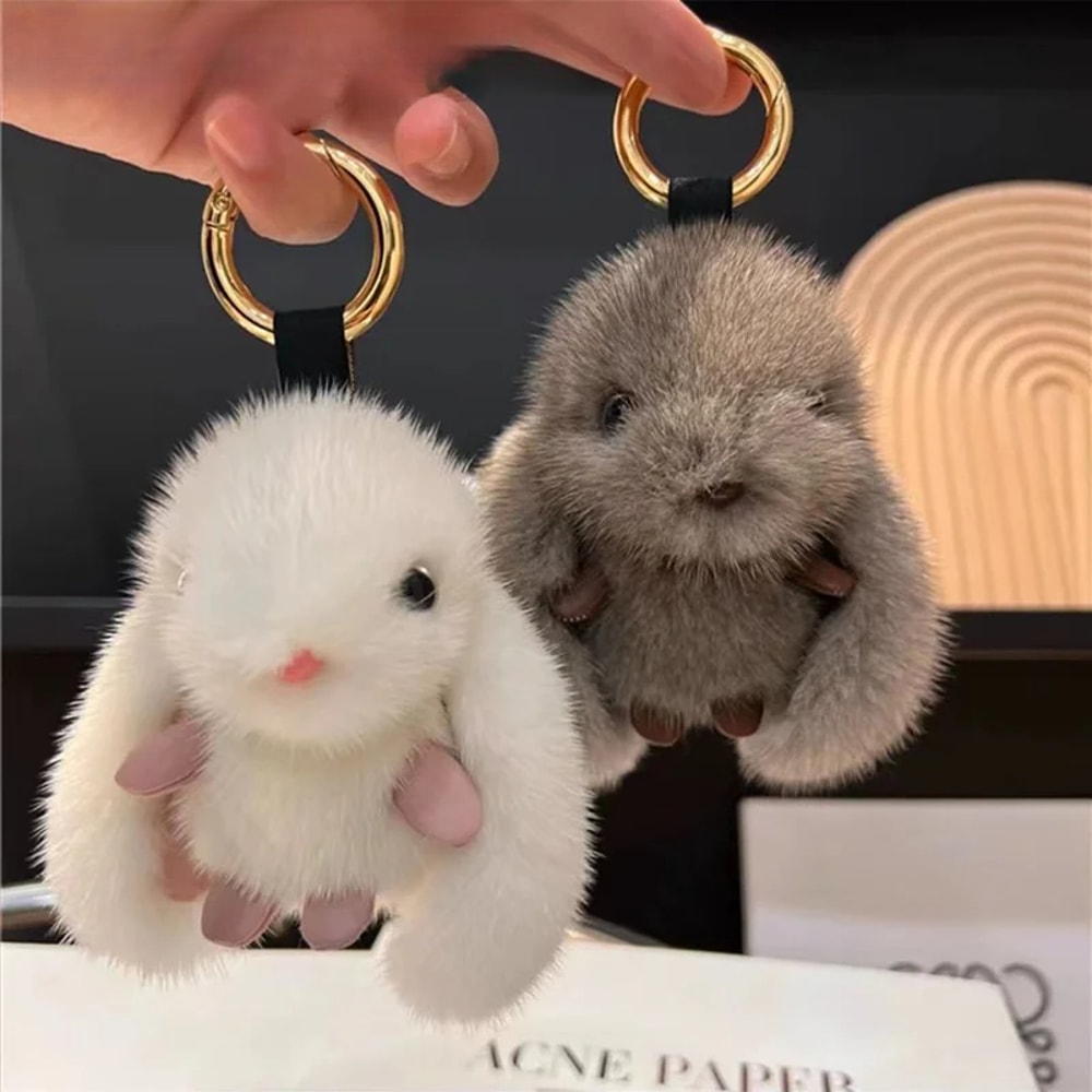 Fluffy Bunny Plush Keychain Charm Cute Rabbit Bag Car Key Accessory 1