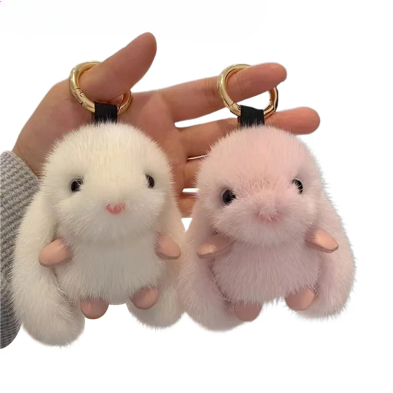 Fluffy Bunny Plush Keychain Charm Cute Rabbit Bag Car Key Accessory 3
