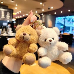 charming curly bear plush keychain bag charm toy