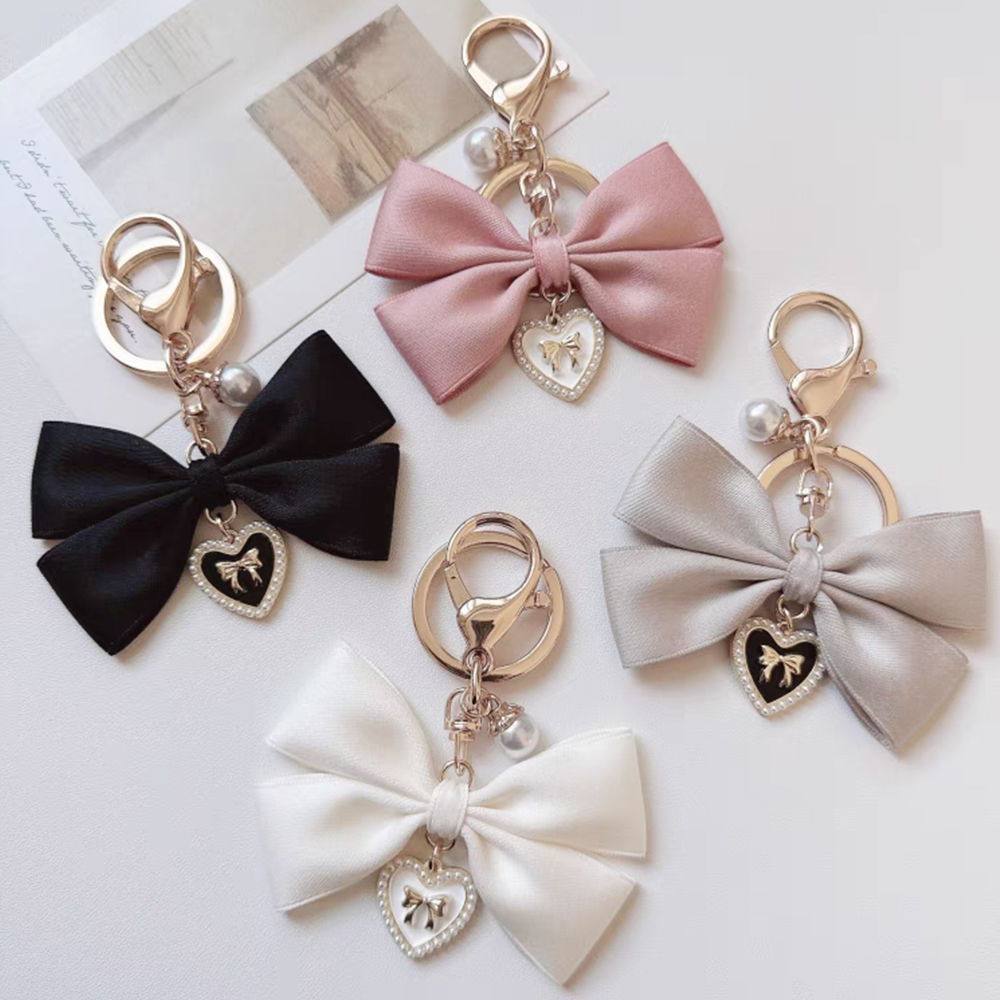 Elegant Pearl Ribbon Keychain For Women Bag Charm Accessories 0