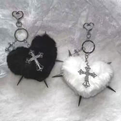 rebel heart leopard cross punk keychain bag charm