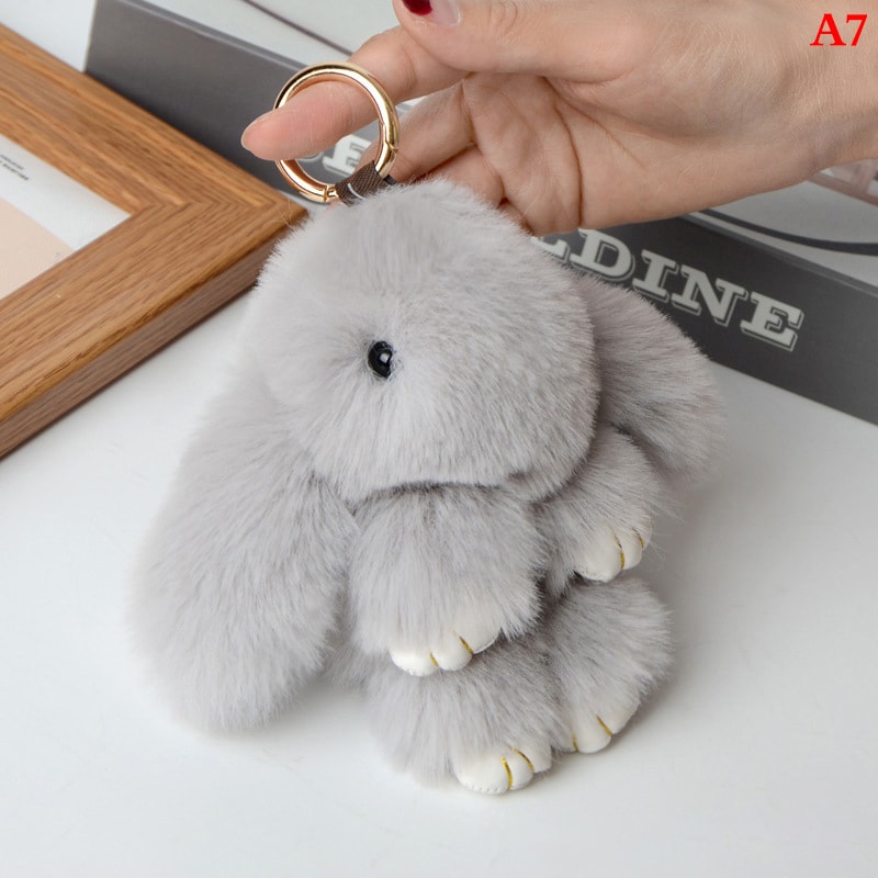 Fluffy Bunny Charm Keychain Cute Rabbit Bag Car Accessory 0