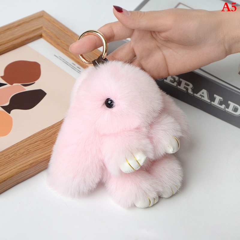 Fluffy Bunny Charm Keychain Cute Rabbit Bag Car Accessory 4