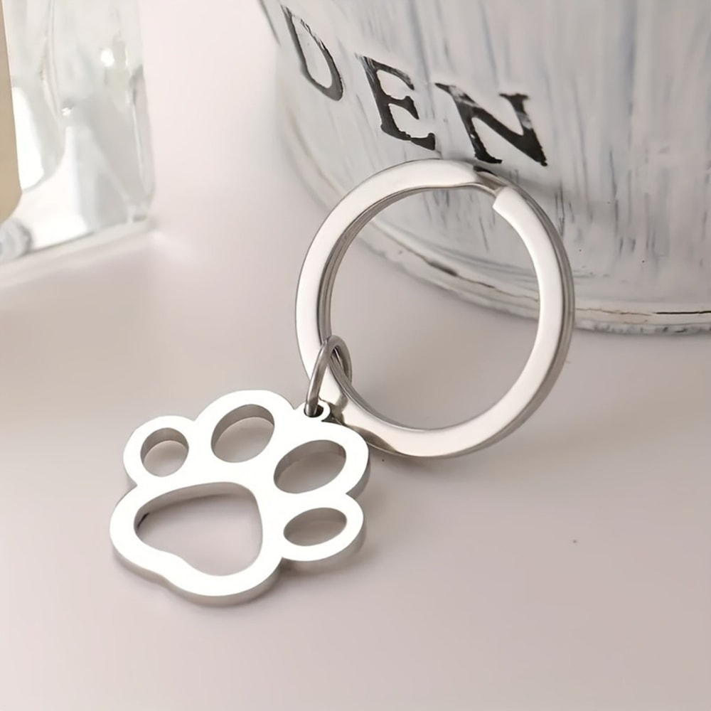PawPrint Stainless Steel Dog Paw Keychain Charm for Keys and Bags