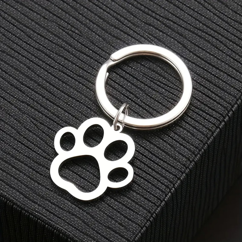 PawPrint Stainless Steel Dog Paw Keychain Charm for Keys and Bags