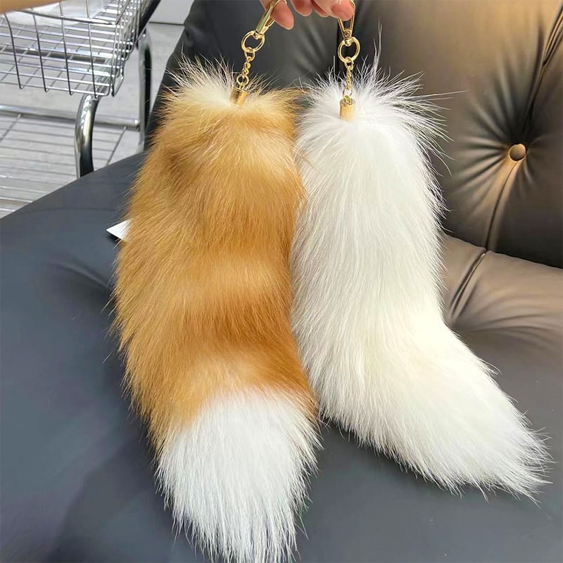 LuxeFluff Faux Fur Fox Tail Keychain Charm For Bags Keys 1