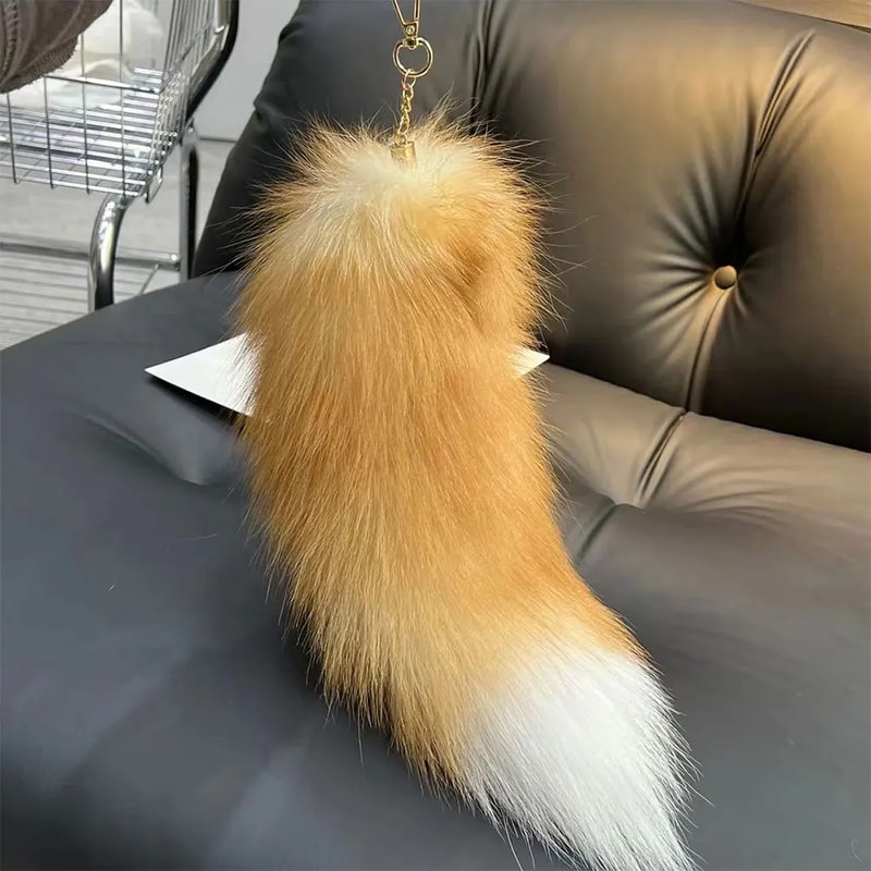 LuxeFluff Faux Fur Fox Tail Keychain Charm For Bags Keys 4