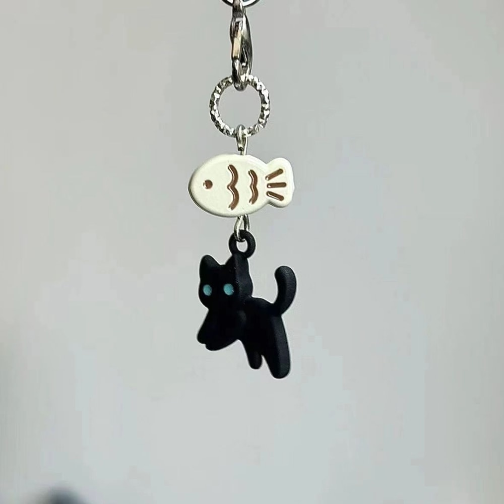 Midnight Paws Kawaii Black Cat Keychain Charm for Bags Phones & Accessories