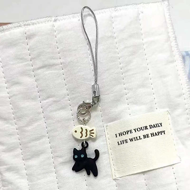 Midnight Paws Kawaii Black Cat Keychain Charm for Bags Phones & Accessories