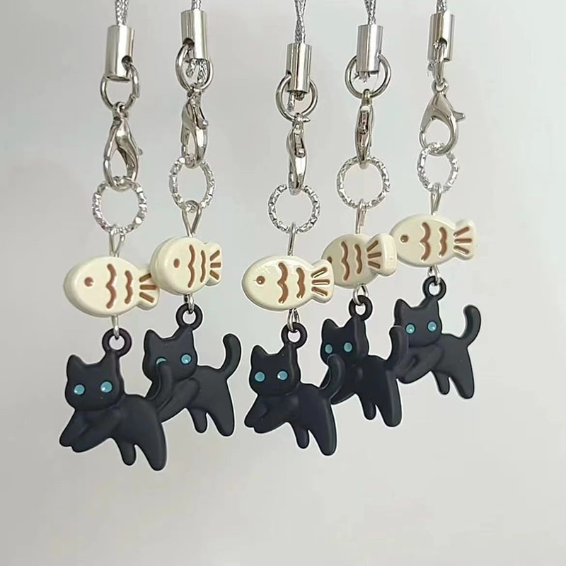 Midnight Paws Kawaii Black Cat Keychain Charm for Bags Phones & Accessories