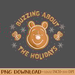 disney winnie the pooh gingerbread buzzing about holidays design png. instant download