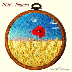 Embroidery Tutorials. Wheat Field Embroidered Landscape Pattern. Poppy Flower Embroidery PDF. Diy Embroidery Patterns