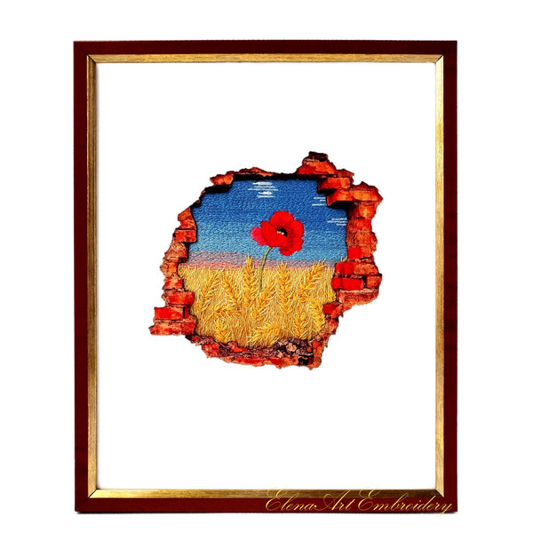 Ukrainian Embroidery. Embroidery Art. Hand Embroidery Designs Trendy. Poppy Wall Art. Embroidered Landscape Wheat Field. Ukrainian Gift.jpg