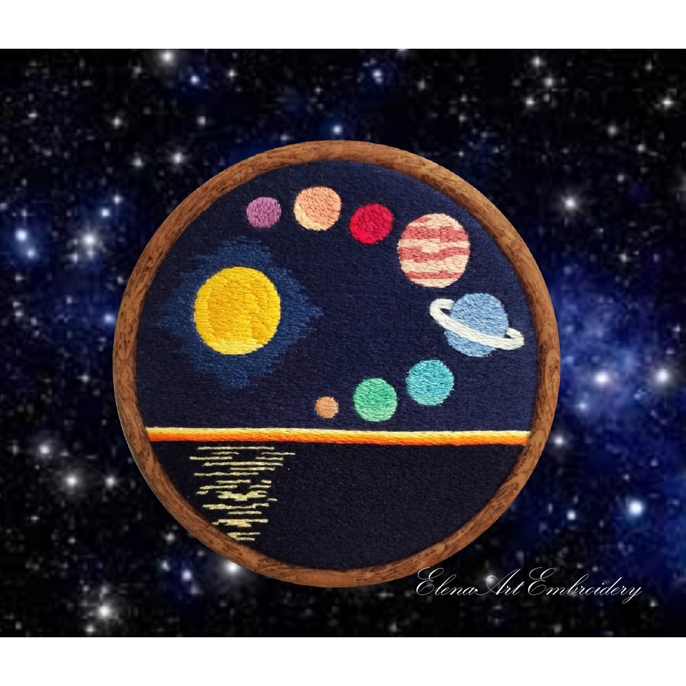 Space Art, Solar System Embroidery PDF Pattern, Embroidery Digital Tutorial (English), Galaxy Planets Design, Lunar Landscape, Night Sky Embroidery, Beginner Em