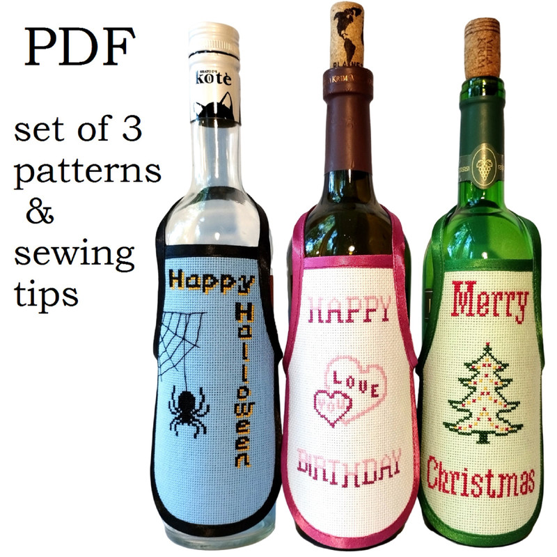 Easy Cross Stitch Pattern Bottle Cover Dress Wine Bottle Apron Christmas Decor For Table DIY Birthday Halloween Gift 0