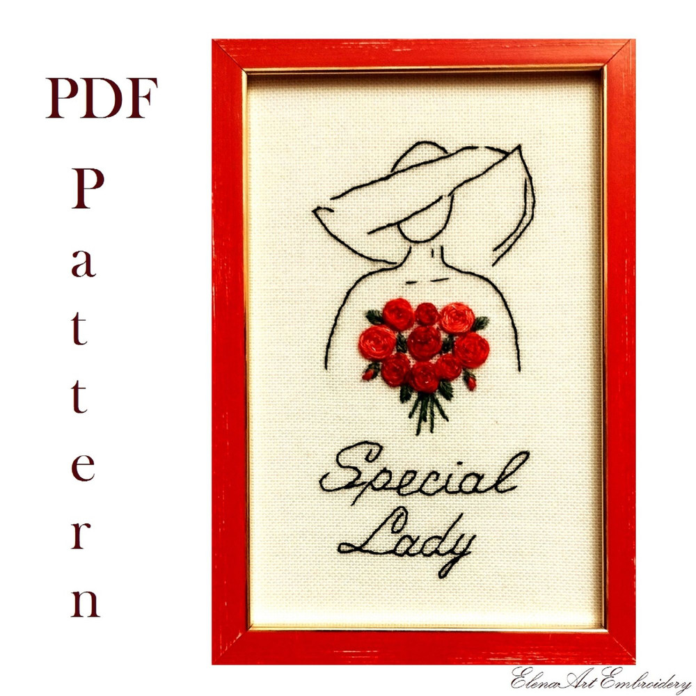 Woman With A Bouquet Of Roses Contemporary 3D Embroidery Beginner Tutorial Embroidered Silhouette W 0