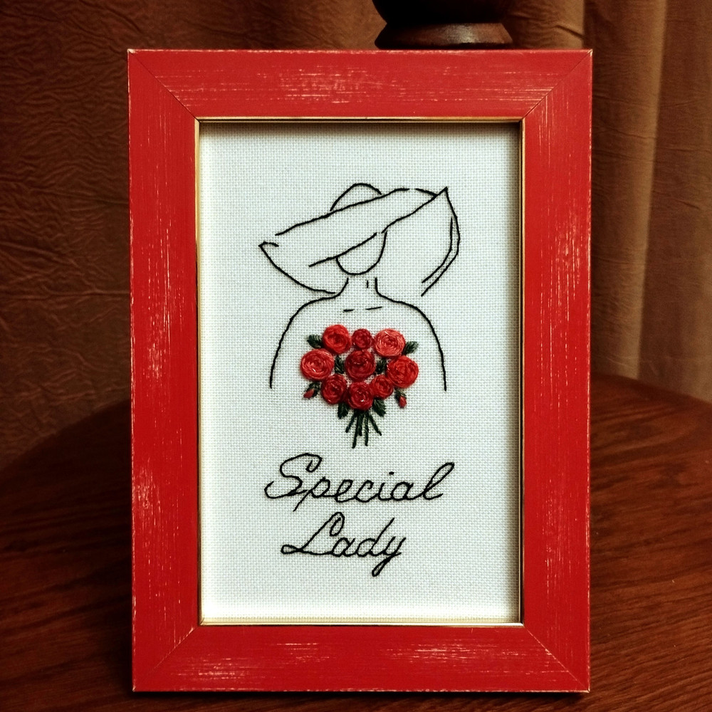 Woman With A Bouquet Of Roses Contemporary 3D Embroidery Beginner Tutorial Embroidered Silhouette W 3