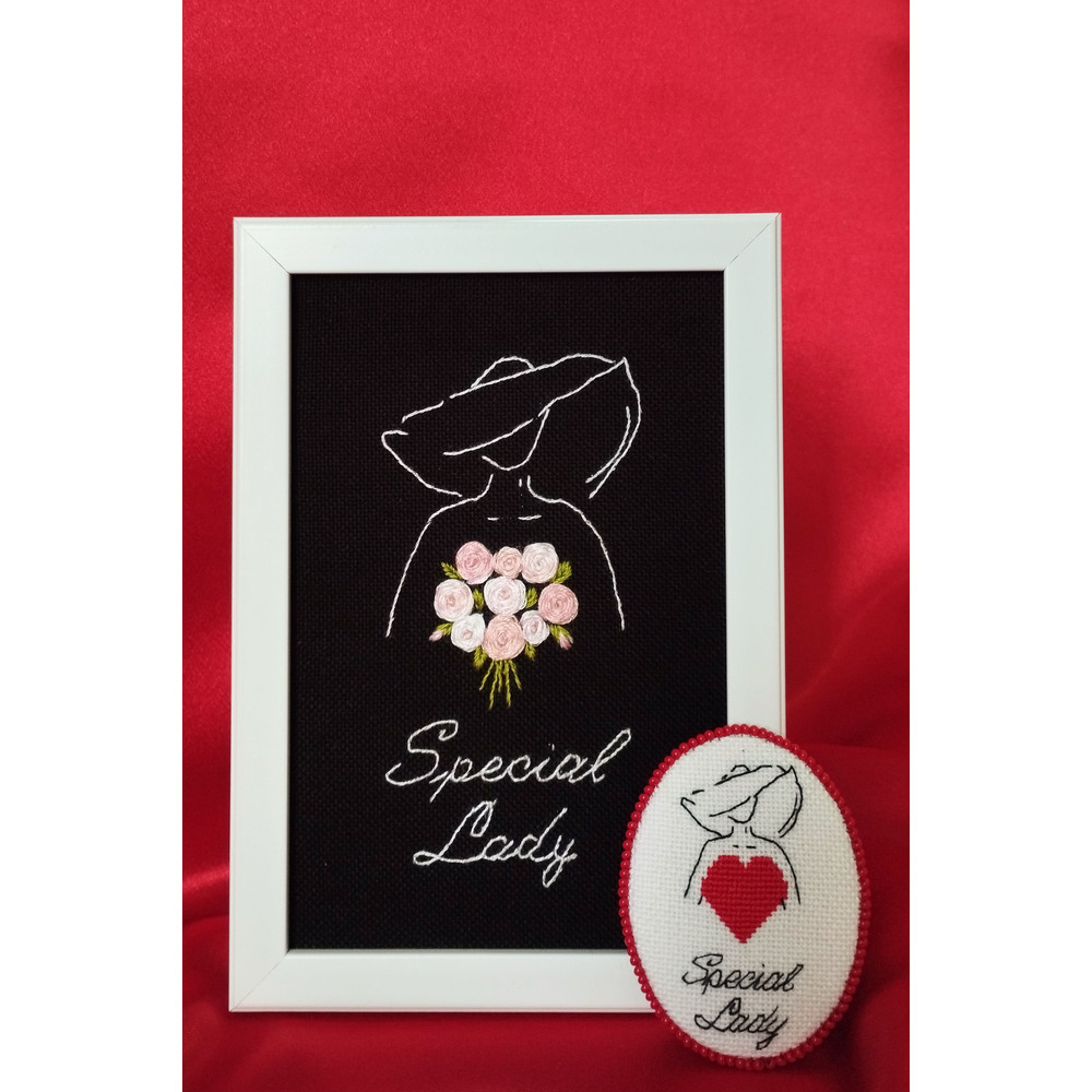 Woman With A Bouquet Of Roses Contemporary 3D Embroidery Beginner Tutorial Embroidered Silhouette W 4