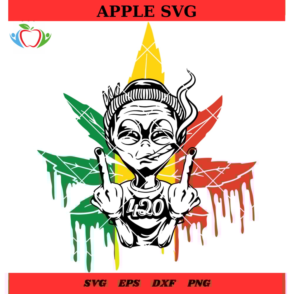 Alien Lying On Cannabis Leaves Svg, Rasta Alien Smoking Joint Svg - SVG Lucky.jpg