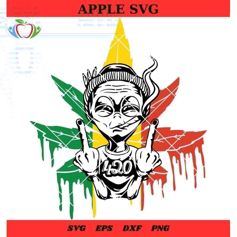 Alien Lying On Cannabis Leaves Svg, Rasta Alien Smoking Joint Svg - SVG Lucky.jpg