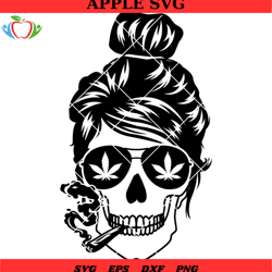 bun hair skull smoking svg, skull smoking cannabis, bun hair skull svg
