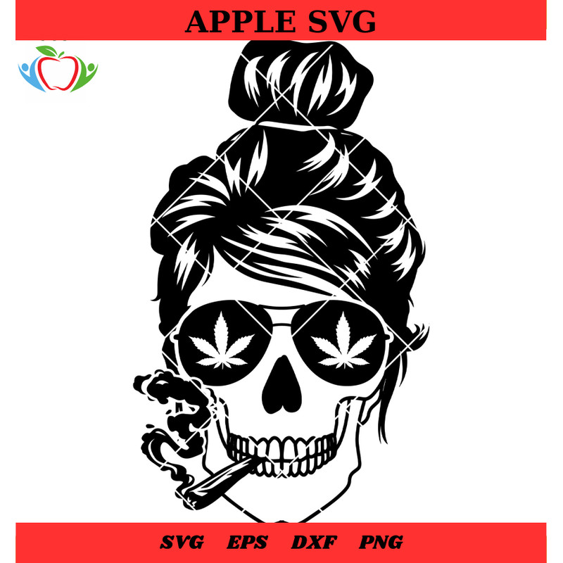 Bun Hair Skull Smoking Svg, Skull Smoking Cannabis, Bun Hair Skull Svg - SVG Lucky.jpg