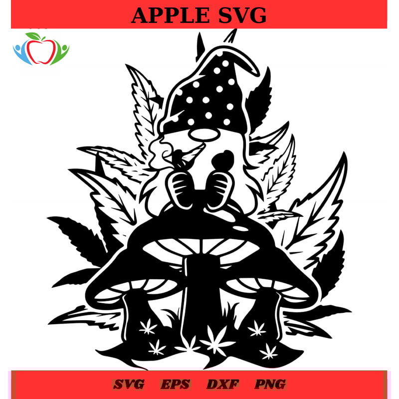 Gnome Mushroom Hands Cannabis Svg, Gnome Smoking Weed On Top of Mushroom Svg - SVG Lucky.jpg
