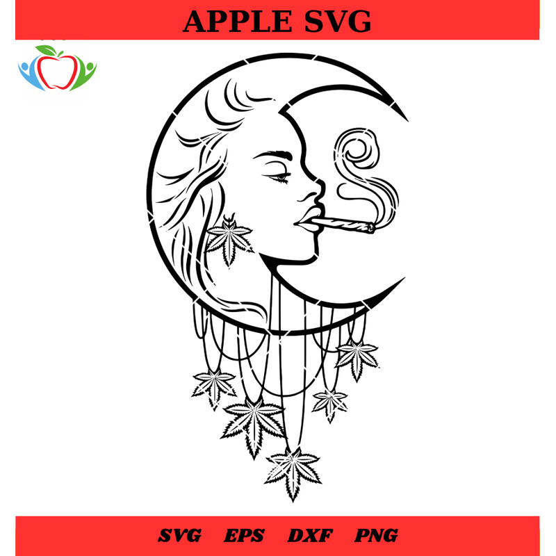 Gril Moon Svg, Weed High Smoking Moon Svg, Moon Marijuana Svg - SVG Lucky.jpg
