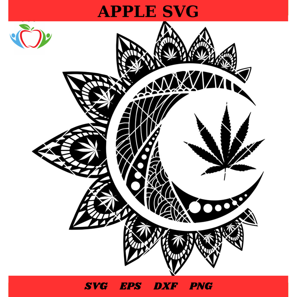 Moon Cannabis Svg, Mandala Weed Moon Svg, Mandala Marijuana Svg - SVG Lucky.jpg