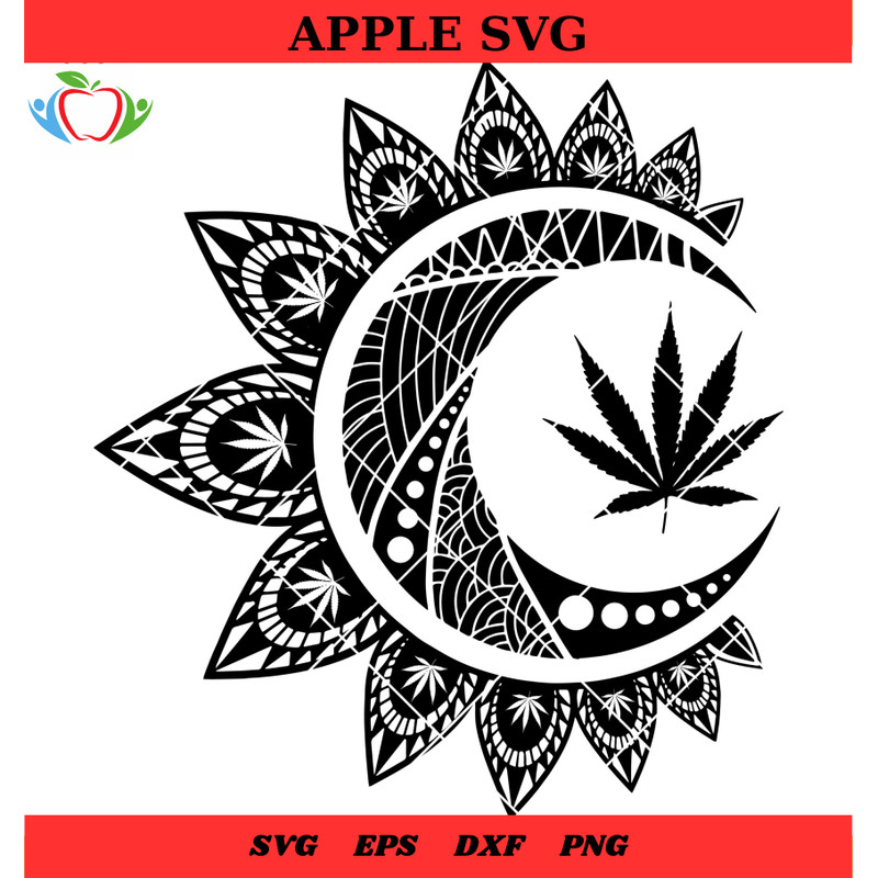 Moon Cannabis Svg, Mandala Weed Moon Svg, Mandala Marijuana Svg - SVG Lucky.jpg