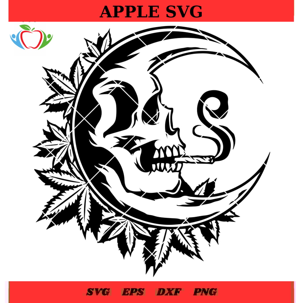 Moon Skull Face Cannbis Svg, Smoking Weed Moon High Svg - SVG Lucky.jpg