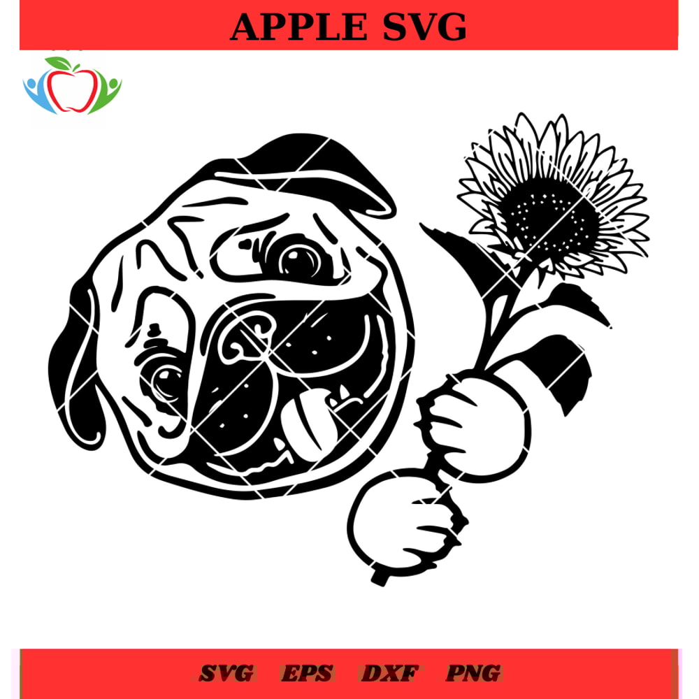 Pug Dog Lovers Svg, Pug Dog With Sunflower Svg, Cute Pug Sunflower Svg - SVG Lucky.jpg