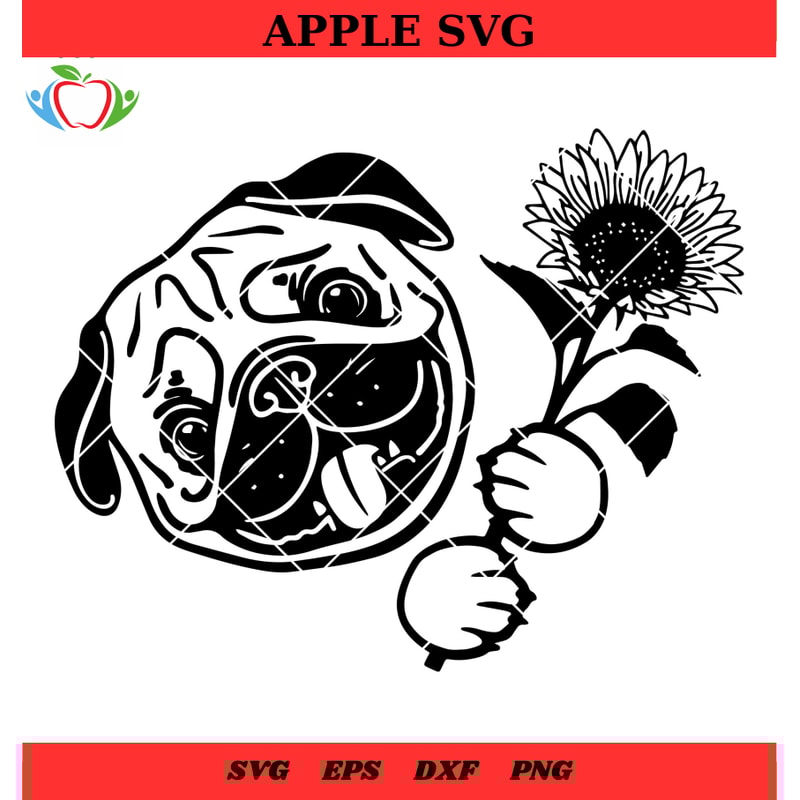 Pug Dog Lovers Svg, Pug Dog With Sunflower Svg, Cute Pug Sunflower Svg - SVG Lucky.jpg