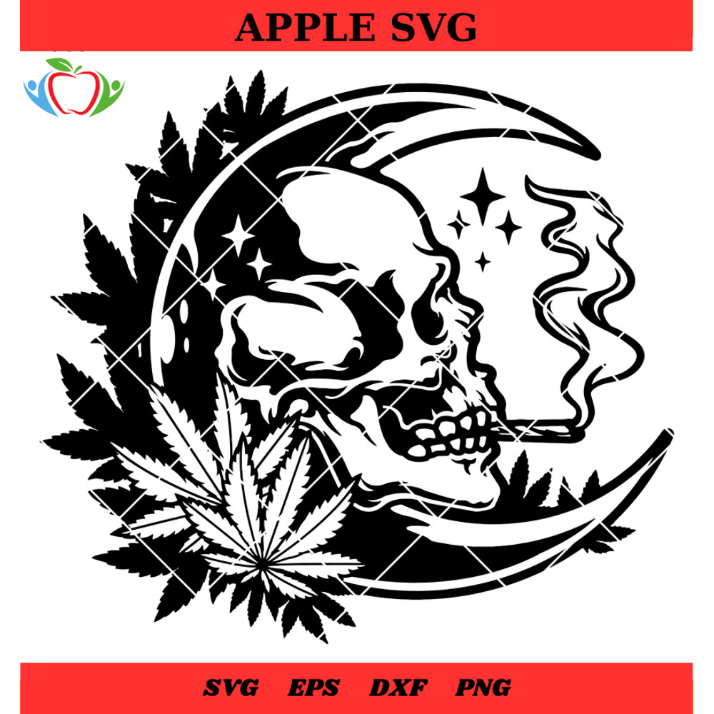 Skull with Cigar Mouth Svg, Smoking Weed Moon High Svg, Moon Smokig High Svg - SVG Lucky.jpg