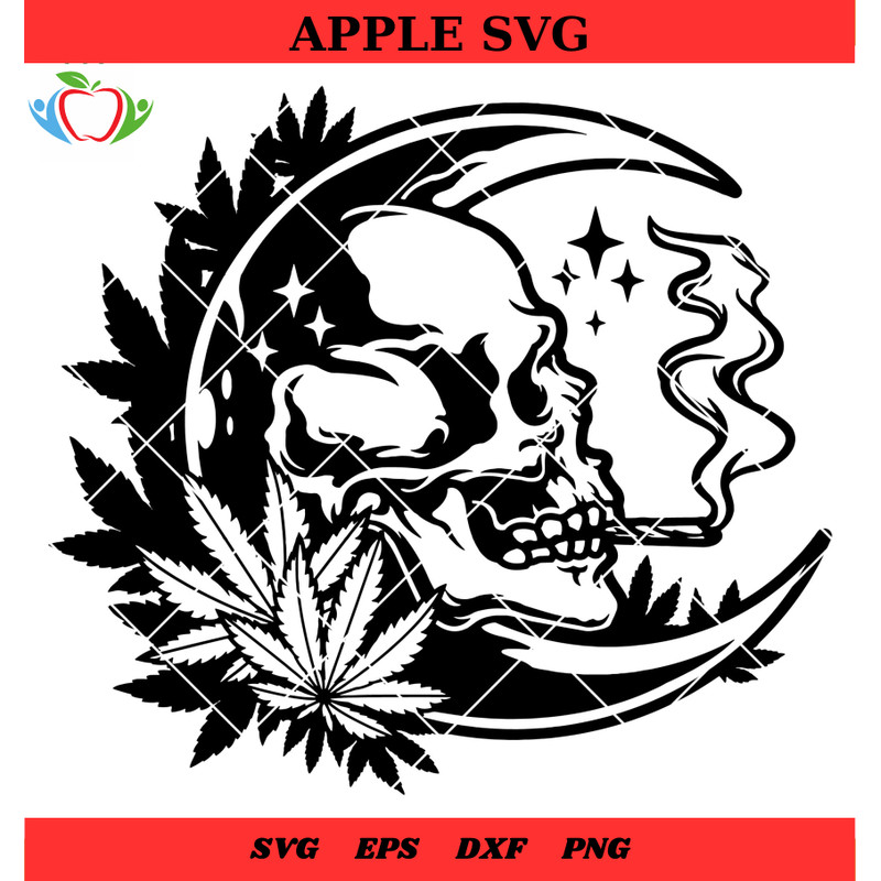Skull with Cigar Mouth Svg, Smoking Weed Moon High Svg, Moon Smokig High Svg - SVG Lucky.jpg
