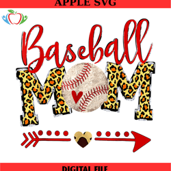 baseball mom red arrow heart leopard print sport png,mothers day png,mom png design,mom sublimation