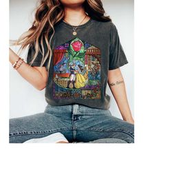 disney beauty  the beast stained glass rose graphic tshirt, magic kingdom,disneyland family trip vacation gift unisex