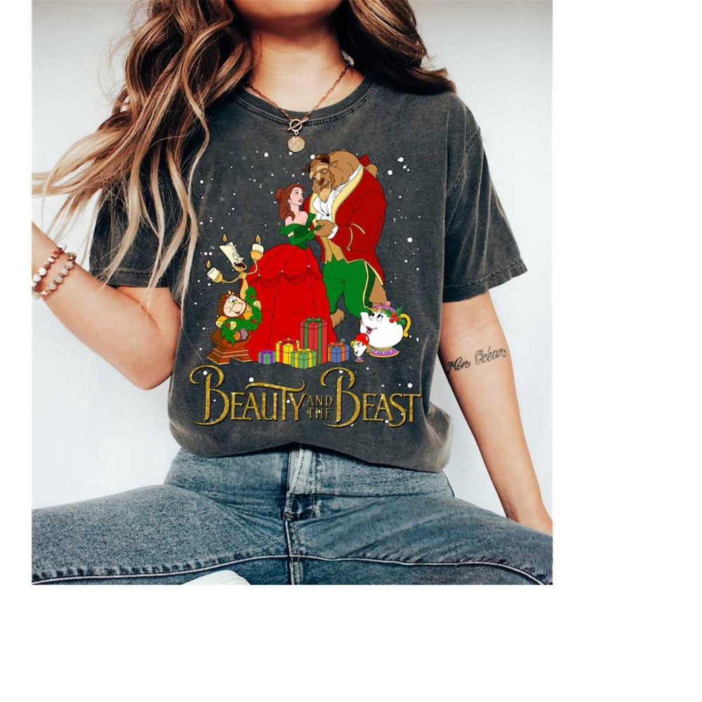 Disney Beauty and The Beast Christmas Lights Gifts T-Shirt, Belle,Beast,Corgworth,Lumiere, Christmas Squad Shirt, Christ.jpg