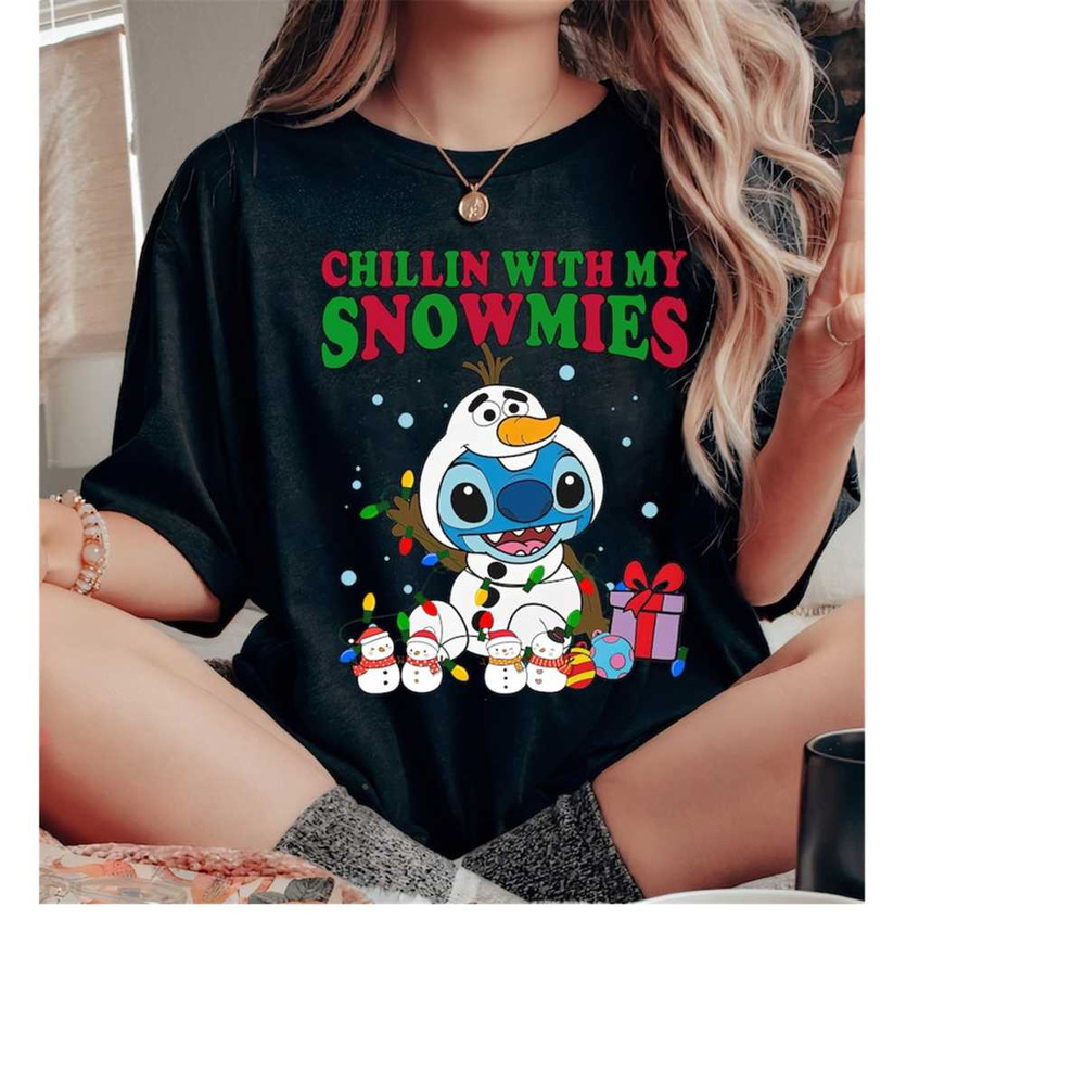 Disney Christmas Stitch Olaf Costume Shirt, Chillin With My Snowmies Shirt, Stitch Very Merry Christmas Party 2023 T-shi.jpg