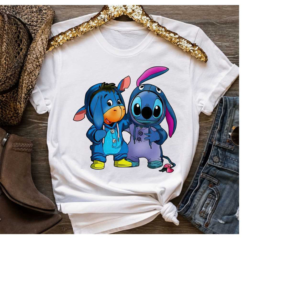 Disney Eeyore and Stitch Cute Costume Best Friends Shirt, Disneyland Trip Unisex T-shirt Family Matching Birthday Gift A.jpg