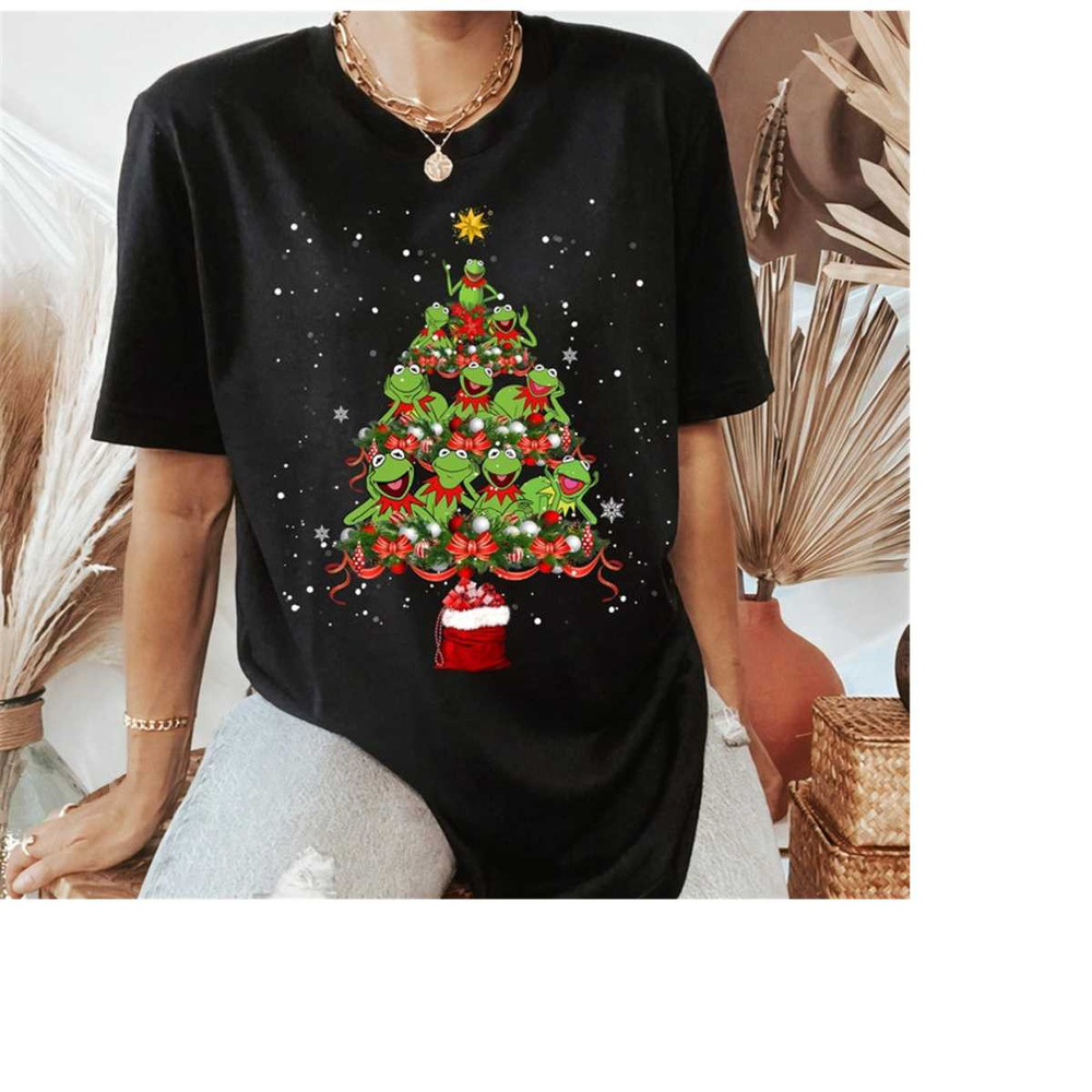 Disney Kermit Frog Santa Hat Christmas Tree Shirt, The Muppets Christmas Tee, Disneyland Family Vacation Gift, Christmas.jpg